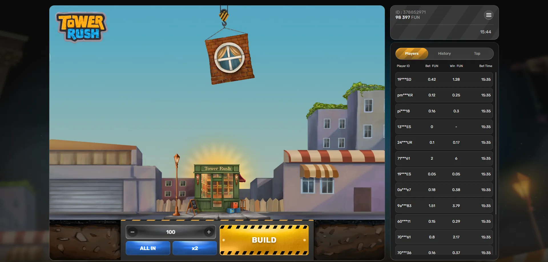 ميزات tower rush demo — طوابق بونص مجمّدة ومعبدية